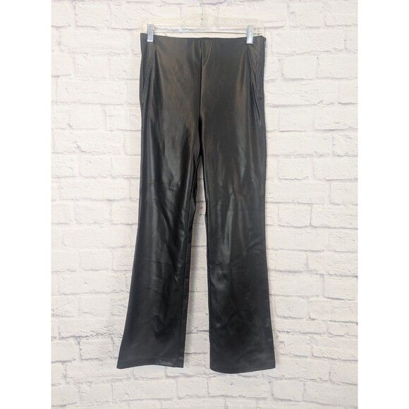 Zara Faux Leather Black Pants High Rise Straight Leg Side Zip Medium - Picture 1 of 8